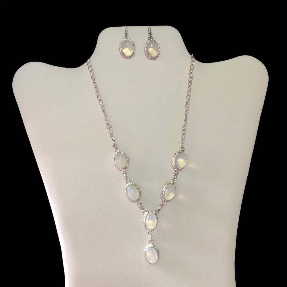 Natural Opalite 925 Silver Necklace Earring Set